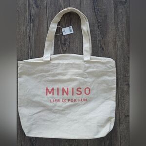 Cream Tote Bag with Pink Logo
